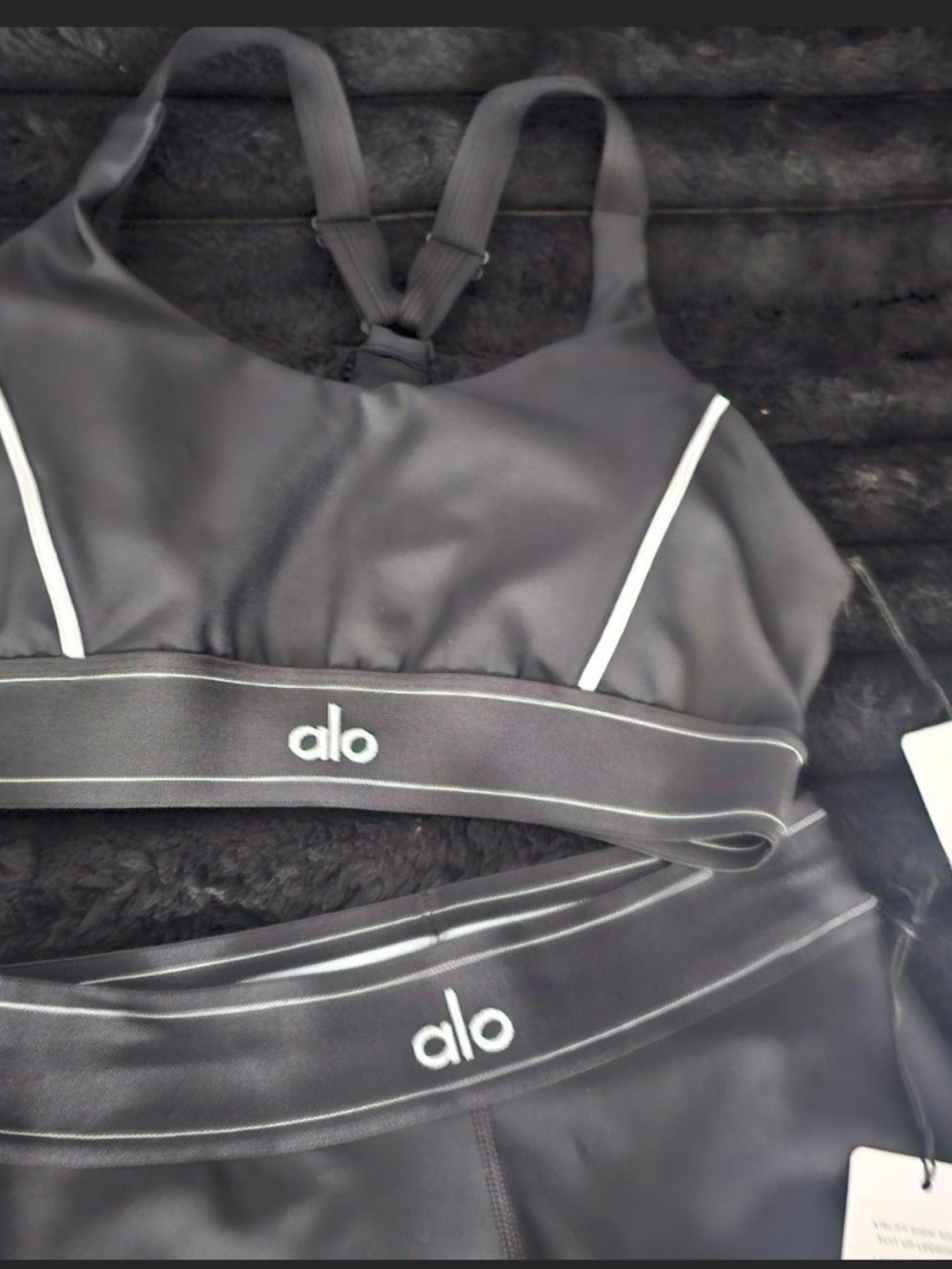 ALO Yoga Black Sports Bra with White Piping